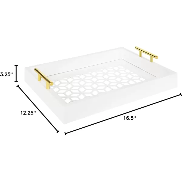 Kate and Laurel Caspen Rectangle Cut Out Pattern Decorative Tray with Gold Metal Handles 165quot x1225quot Navy Blue and GoldWhite