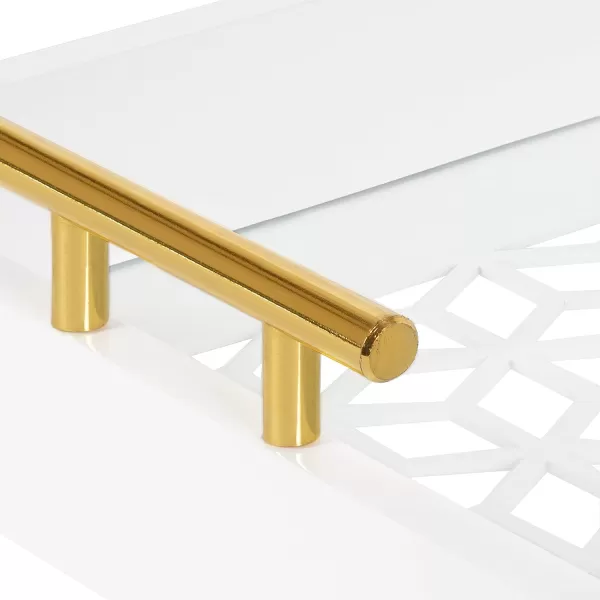 Kate and Laurel Caspen Rectangle Cut Out Pattern Decorative Tray with Gold Metal Handles 165quot x1225quot Navy Blue and GoldWhite