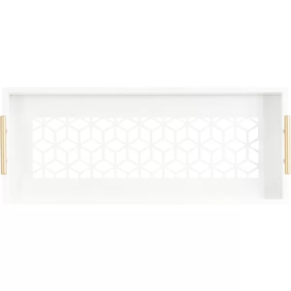 Kate and Laurel Caspen Rectangle Cut Out Pattern Decorative Tray with Gold Metal Handles 165quot x1225quot Navy Blue and GoldWhite