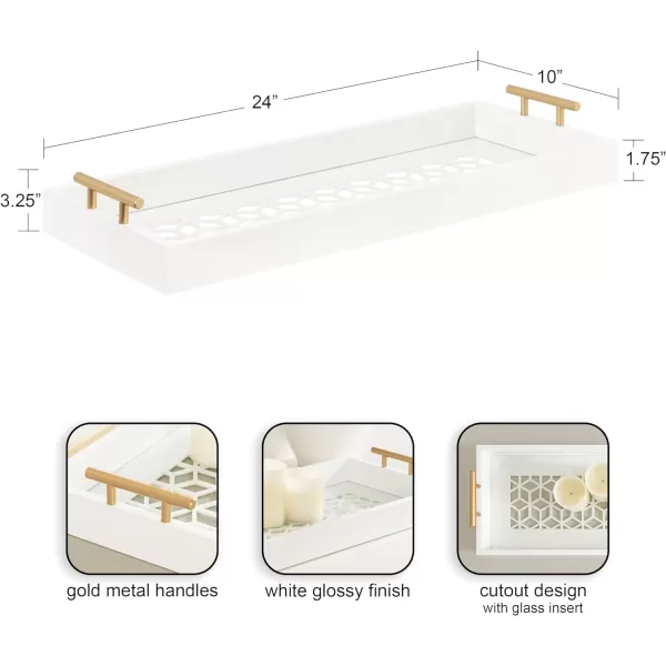 Kate and Laurel Caspen Rectangle Cut Out Pattern Decorative Tray with Gold Metal Handles 165quot x1225quot Navy Blue and GoldWhite