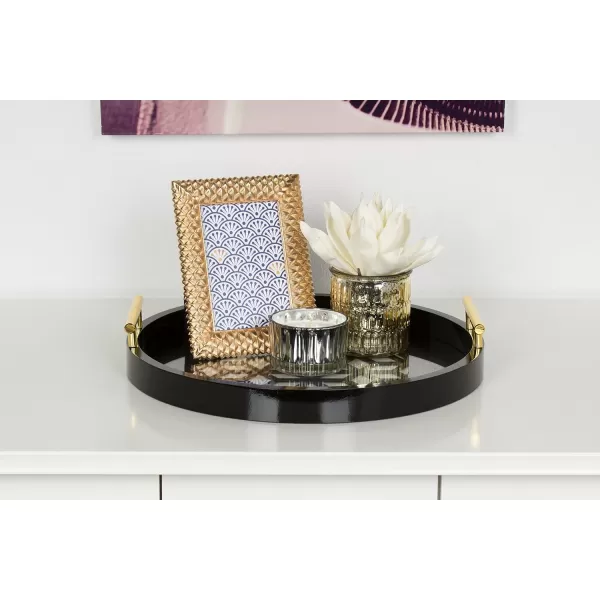 Kate and Laurel Caspen Round Cut Out Pattern Decorative Tray with Gold Metal Handles 155quot Navy and GoldBlack