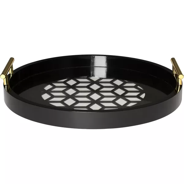 Kate and Laurel Caspen Round Cut Out Pattern Decorative Tray with Gold Metal Handles 155quot Navy and GoldBlack