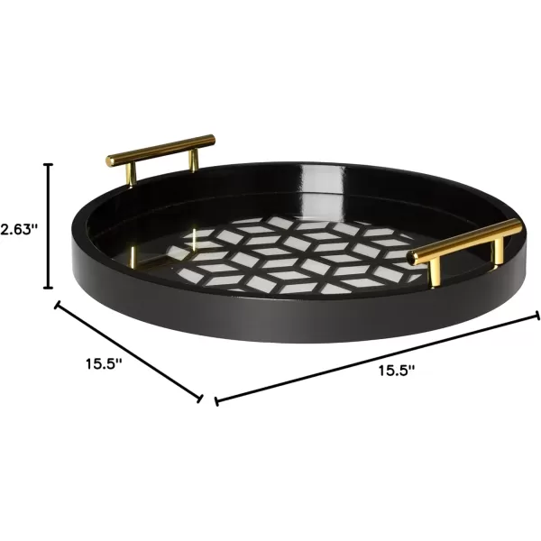 Kate and Laurel Caspen Round Cut Out Pattern Decorative Tray with Gold Metal Handles 155quot Navy and GoldBlack