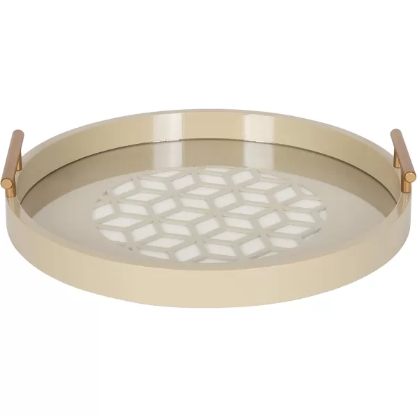 Kate and Laurel Caspen Round Cut Out Pattern Decorative Tray with Gold Metal Handles 155quot Navy and GoldNatural