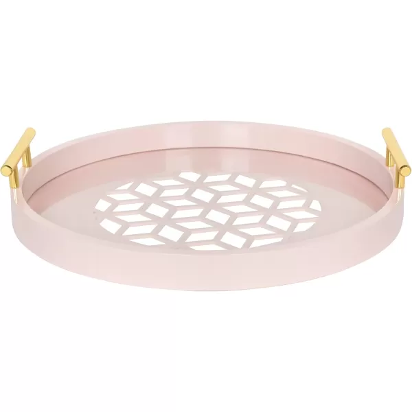 Kate and Laurel Caspen Round Cut Out Pattern Decorative Tray with Gold Metal Handles 155quot Navy and GoldPink