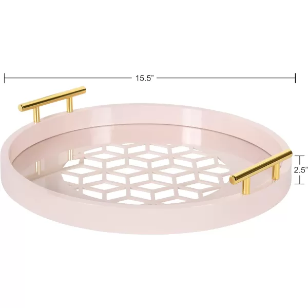 Kate and Laurel Caspen Round Cut Out Pattern Decorative Tray with Gold Metal Handles 155quot Navy and GoldPink