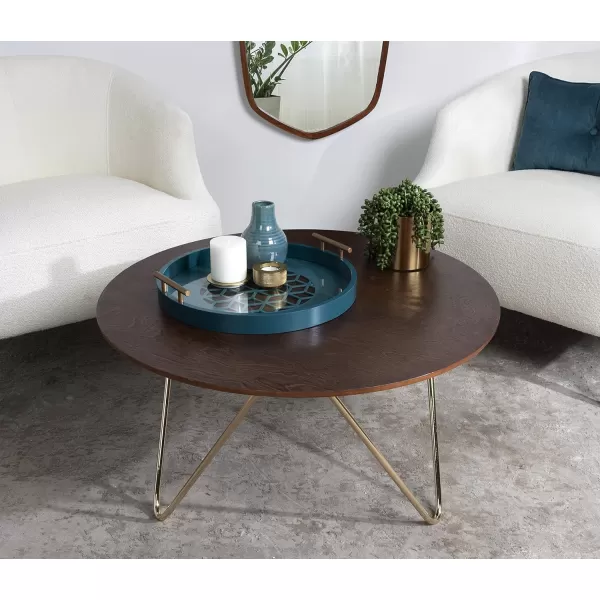 Kate and Laurel Caspen Round Cut Out Pattern Decorative Tray with Gold Metal Handles 155quot Navy and GoldTeal