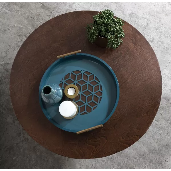 Kate and Laurel Caspen Round Cut Out Pattern Decorative Tray with Gold Metal Handles 155quot Navy and GoldTeal