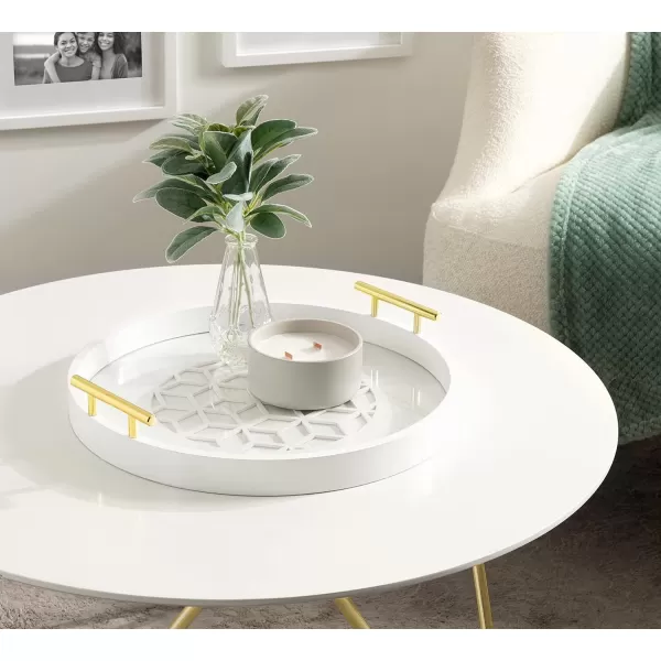 Kate and Laurel Caspen Round Cut Out Pattern Decorative Tray with Gold Metal Handles 155quot Navy and GoldWhite