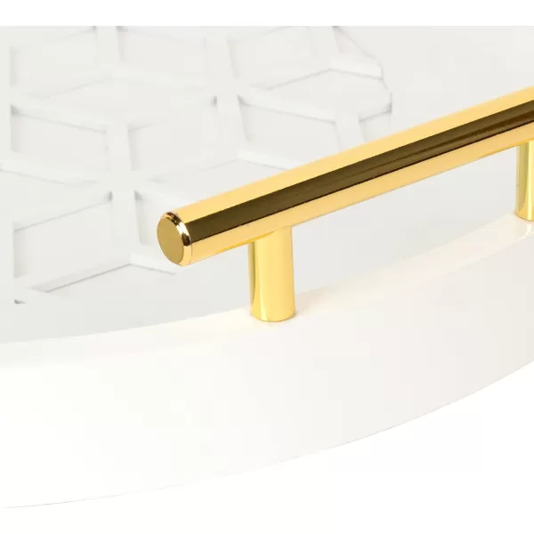 Kate and Laurel Caspen Round Cut Out Pattern Decorative Tray with Gold Metal Handles 155quot Navy and GoldWhite