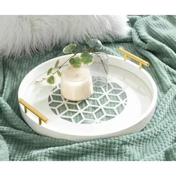 Kate and Laurel Caspen Round Cut Out Pattern Decorative Tray with Gold Metal Handles 155quot Navy and GoldWhite