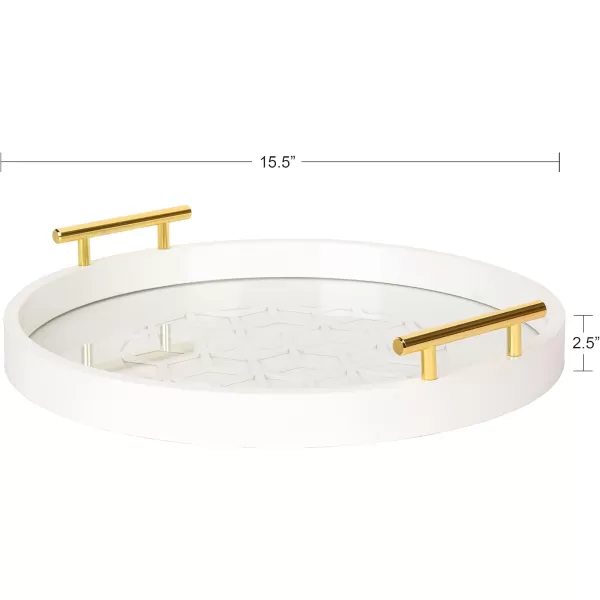 Kate and Laurel Caspen Round Cut Out Pattern Decorative Tray with Gold Metal Handles 155quot Navy and GoldWhite