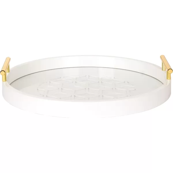 Kate and Laurel Caspen Round Cut Out Pattern Decorative Tray with Gold Metal Handles 155quot Navy and GoldWhite