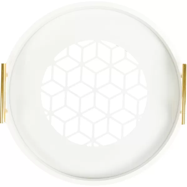 Kate and Laurel Caspen Round Cut Out Pattern Decorative Tray with Gold Metal Handles 155quot Navy and GoldWhite