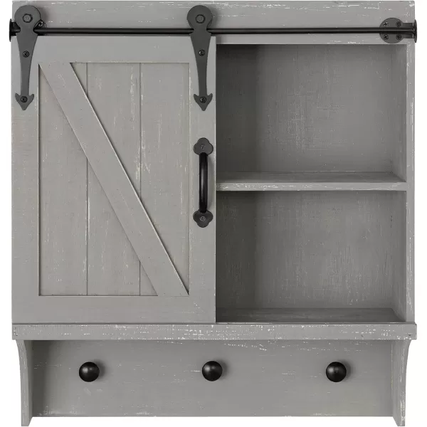 Kate and Laurel Cates Decorative Farmhouse Cabinet Wall Organizer with Sliding Barn Door and 3 Knobs 18 x 8 x 20 Rustic Brown ShabbyChic FarmhouseInspired Mail and Key Holder for WallGrey