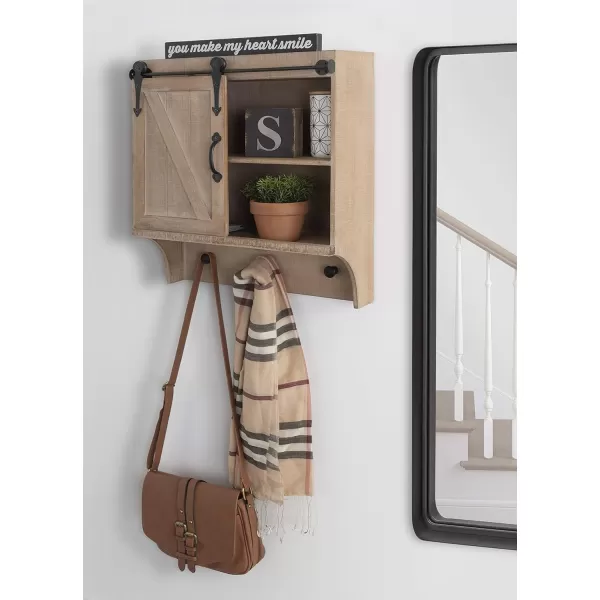 Kate and Laurel Cates Decorative Farmhouse Cabinet Wall Organizer with Sliding Barn Door and 3 Knobs 18 x 8 x 20 Rustic Brown ShabbyChic FarmhouseInspired Mail and Key Holder for WallRustic Brown
