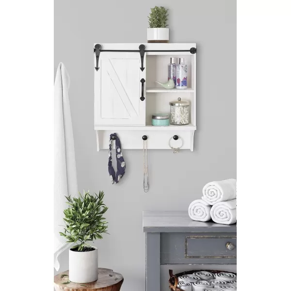 Kate and Laurel Cates Decorative Farmhouse Cabinet Wall Organizer with Sliding Barn Door and 3 Knobs 18 x 8 x 20 Rustic Brown ShabbyChic FarmhouseInspired Mail and Key Holder for WallWhite