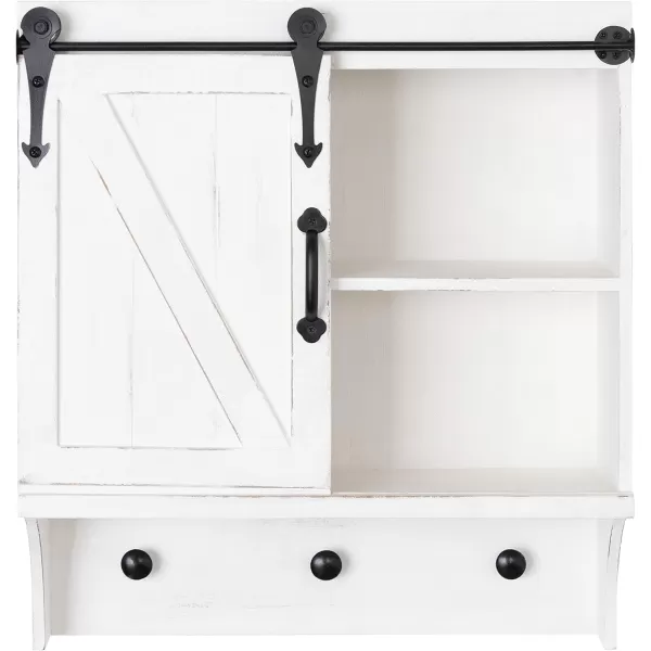 Kate and Laurel Cates Decorative Farmhouse Cabinet Wall Organizer with Sliding Barn Door and 3 Knobs 18 x 8 x 20 Rustic Brown ShabbyChic FarmhouseInspired Mail and Key Holder for WallWhite