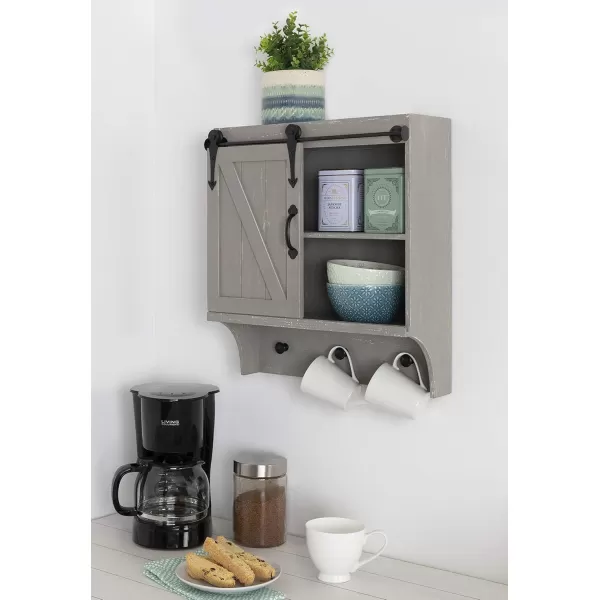 Kate and Laurel Cates Decorative Farmhouse Cabinet Wall Organizer with Sliding Barn Door and 3 Knobs 18 x 8 x 20 Rustic Brown ShabbyChic FarmhouseInspired Mail and Key Holder for WallGrey