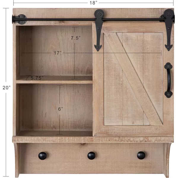 Kate and Laurel Cates Decorative Farmhouse Cabinet Wall Organizer with Sliding Barn Door and 3 Knobs 18 x 8 x 20 Rustic Brown ShabbyChic FarmhouseInspired Mail and Key Holder for WallRustic Brown