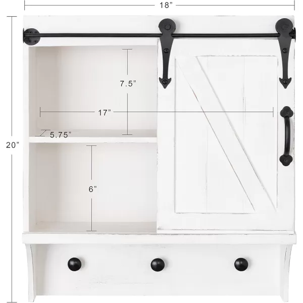 Kate and Laurel Cates Decorative Farmhouse Cabinet Wall Organizer with Sliding Barn Door and 3 Knobs 18 x 8 x 20 Rustic Brown ShabbyChic FarmhouseInspired Mail and Key Holder for WallWhite