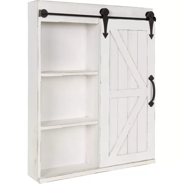 Kate and Laurel Cates Decorative Wood Wall Storage Cabinet with Rectangle Mirror and Sliding Barn Door 22 x 28 Rustic Gray Farmhouse Decor for Wall StorageWhite