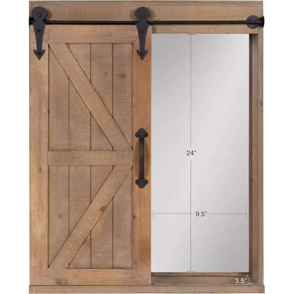 Kate and Laurel Cates Decorative Wood Wall Storage Cabinet with Rectangle Mirror and Sliding Barn Door 22 x 28 Rustic Gray Farmhouse Decor for Wall StorageRustic Brown