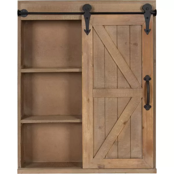 Kate and Laurel Cates Decorative Wood Wall Storage Cabinet with Rectangle Mirror and Sliding Barn Door 22 x 28 Rustic Gray Farmhouse Decor for Wall StorageRustic Brown