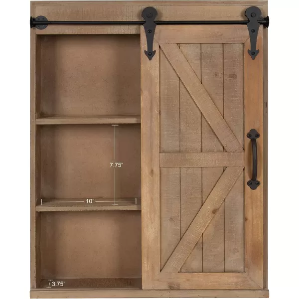 Kate and Laurel Cates Decorative Wood Wall Storage Cabinet with Rectangle Mirror and Sliding Barn Door 22 x 28 Rustic Gray Farmhouse Decor for Wall StorageRustic Brown