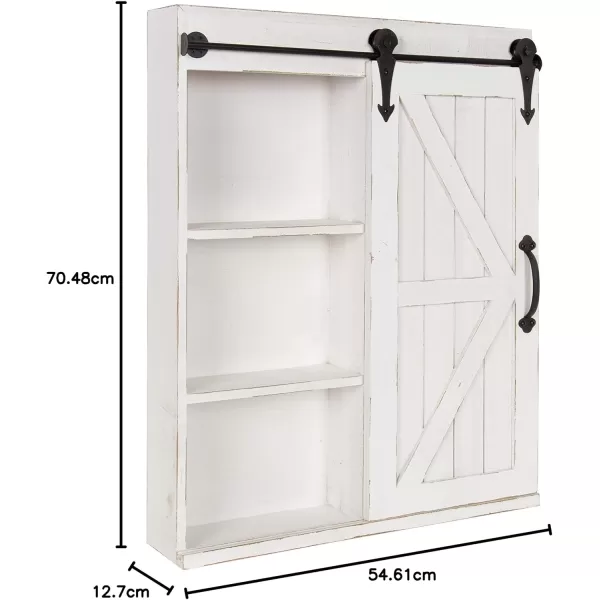 Kate and Laurel Cates Decorative Wood Wall Storage Cabinet with Rectangle Mirror and Sliding Barn Door 22 x 28 Rustic Gray Farmhouse Decor for Wall StorageWhite