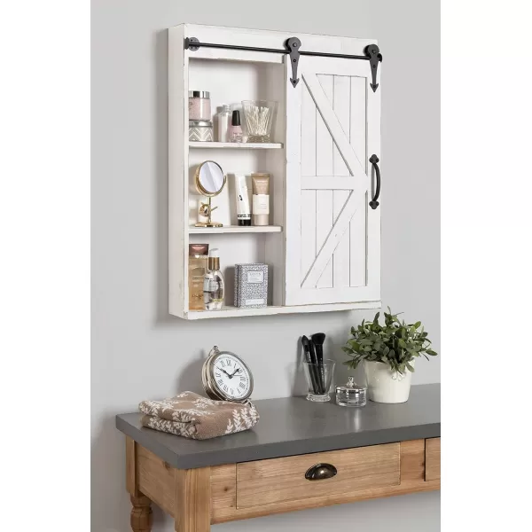 Kate and Laurel Cates Decorative Wood Wall Storage Cabinet with Rectangle Mirror and Sliding Barn Door 22 x 28 Rustic Gray Farmhouse Decor for Wall StorageWhite