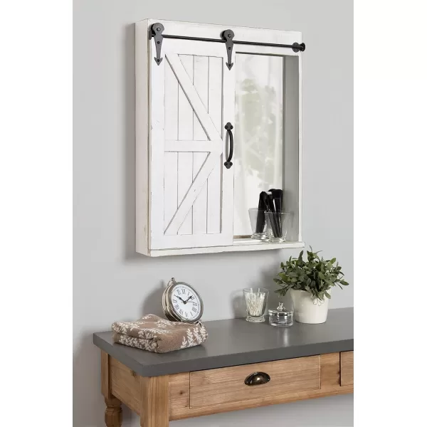 Kate and Laurel Cates Decorative Wood Wall Storage Cabinet with Rectangle Mirror and Sliding Barn Door 22 x 28 Rustic Gray Farmhouse Decor for Wall StorageWhite