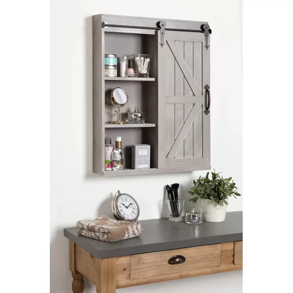 Kate and Laurel Cates Decorative Wood Wall Storage Cabinet with Rectangle Mirror and Sliding Barn Door 22 x 28 Rustic Gray Farmhouse Decor for Wall StorageGrey