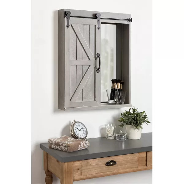 Kate and Laurel Cates Decorative Wood Wall Storage Cabinet with Rectangle Mirror and Sliding Barn Door 22 x 28 Rustic Gray Farmhouse Decor for Wall StorageGrey