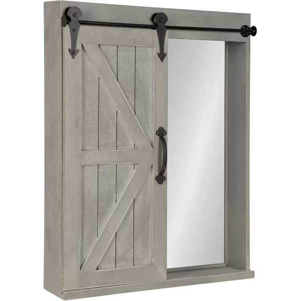 Kate and Laurel Cates Decorative Wood Wall Storage Cabinet with Rectangle Mirror and Sliding Barn Door 22 x 28 Rustic Gray Farmhouse Decor for Wall StorageGrey