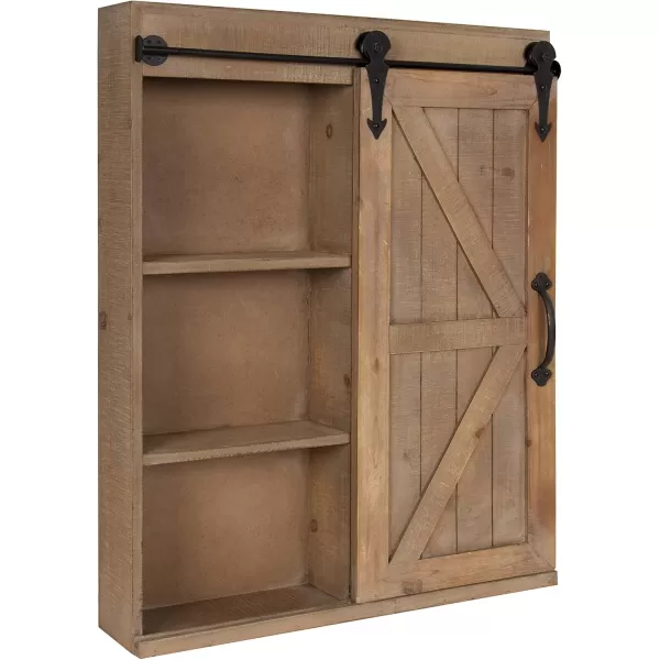 Kate and Laurel Cates Decorative Wood Wall Storage Cabinet with Rectangle Mirror and Sliding Barn Door 22 x 28 Rustic Gray Farmhouse Decor for Wall StorageRustic Brown