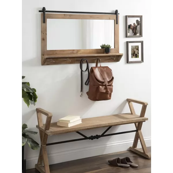 Kate and Laurel Cates Farmhouse Horizontal Pub Mirror with Shelf and Hooks 42 x 27 White Decorative Coastal Wall Mirror with Rustic Functional StorageRustic Brown
