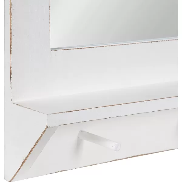 Kate and Laurel Cates Farmhouse Horizontal Pub Mirror with Shelf and Hooks 42 x 27 White Decorative Coastal Wall Mirror with Rustic Functional StorageWhite