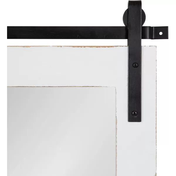 Kate and Laurel Cates Farmhouse Horizontal Pub Mirror with Shelf and Hooks 42 x 27 White Decorative Coastal Wall Mirror with Rustic Functional StorageWhite