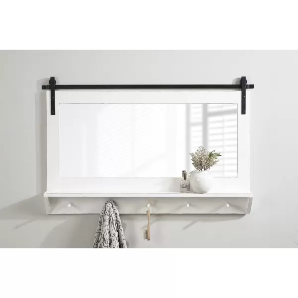 Kate and Laurel Cates Farmhouse Horizontal Pub Mirror with Shelf and Hooks 42 x 27 White Decorative Coastal Wall Mirror with Rustic Functional StorageWhite