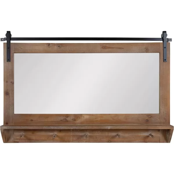 Kate and Laurel Cates Farmhouse Horizontal Pub Mirror with Shelf and Hooks 42 x 27 White Decorative Coastal Wall Mirror with Rustic Functional StorageRustic Brown
