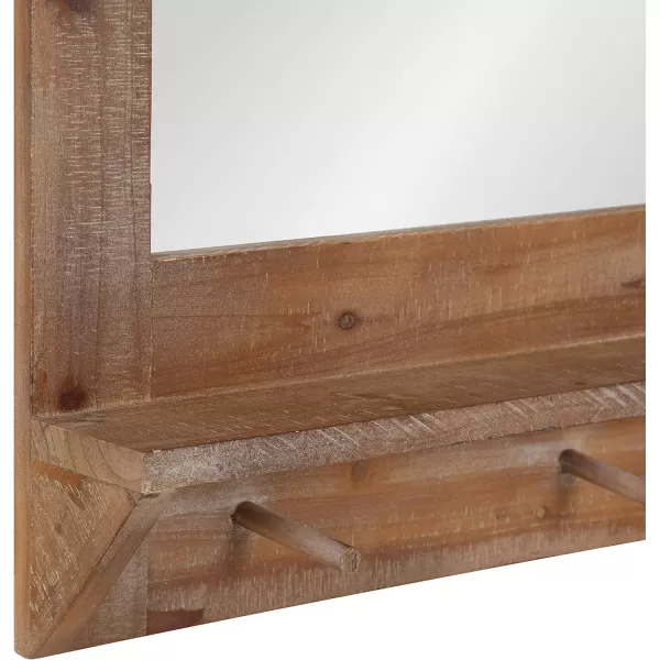 Kate and Laurel Cates Farmhouse Horizontal Pub Mirror with Shelf and Hooks 42 x 27 White Decorative Coastal Wall Mirror with Rustic Functional StorageRustic Brown