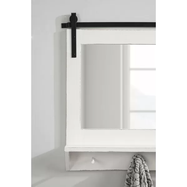 Kate and Laurel Cates Farmhouse Horizontal Pub Mirror with Shelf and Hooks 42 x 27 White Decorative Coastal Wall Mirror with Rustic Functional StorageWhite