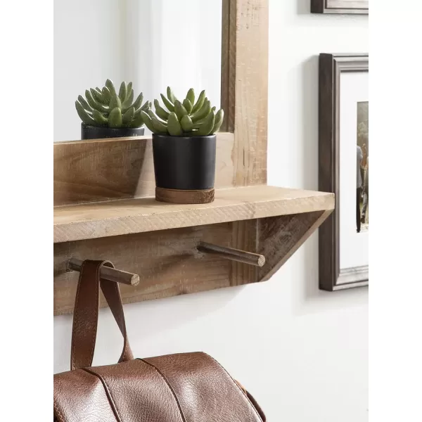 Kate and Laurel Cates Farmhouse Horizontal Pub Mirror with Shelf and Hooks 42 x 27 White Decorative Coastal Wall Mirror with Rustic Functional StorageRustic Brown