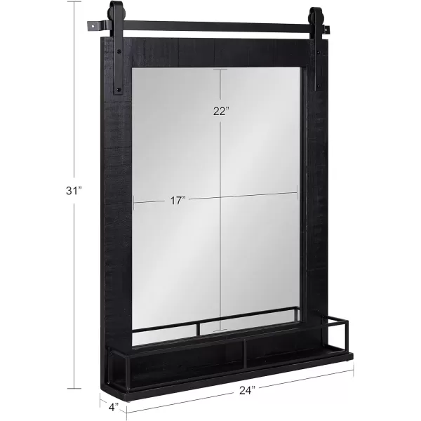 Kate and Laurel Cates Farmhouse Vertical Mirror with Shelf 24 x 31 Rustic Brown Decorative Rustic Wall Mirror with Functional Shelf for Storage and DisplayBlack