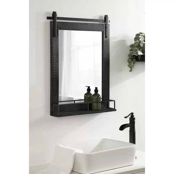 Kate and Laurel Cates Farmhouse Vertical Mirror with Shelf 24 x 31 Rustic Brown Decorative Rustic Wall Mirror with Functional Shelf for Storage and DisplayBlack
