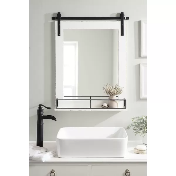 Kate and Laurel Cates Farmhouse Vertical Mirror with Shelf 24 x 31 Rustic Brown Decorative Rustic Wall Mirror with Functional Shelf for Storage and DisplayWhite