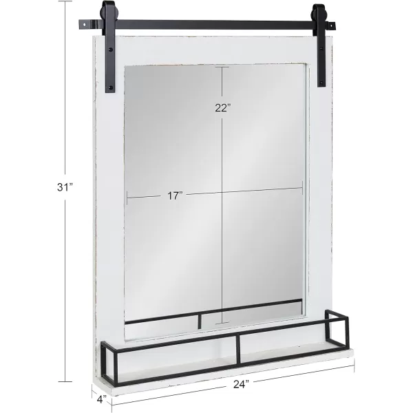 Kate and Laurel Cates Farmhouse Vertical Mirror with Shelf 24 x 31 Rustic Brown Decorative Rustic Wall Mirror with Functional Shelf for Storage and DisplayWhite