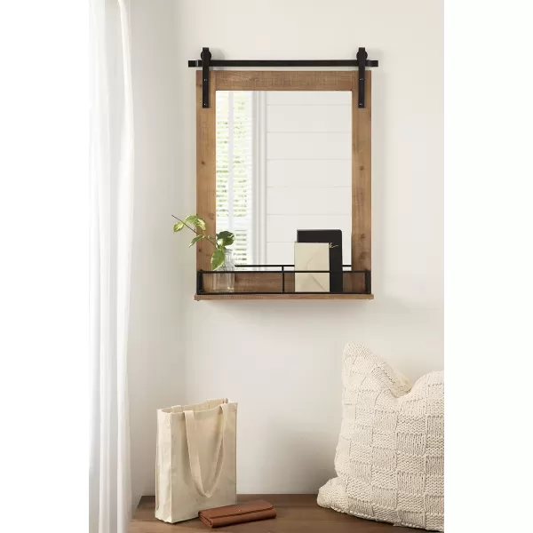 Kate and Laurel Cates Farmhouse Vertical Mirror with Shelf 24 x 31 Rustic Brown Decorative Rustic Wall Mirror with Functional Shelf for Storage and DisplayRustic Brown