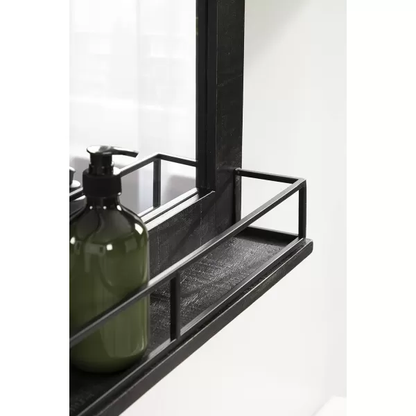 Kate and Laurel Cates Farmhouse Vertical Mirror with Shelf 24 x 31 Rustic Brown Decorative Rustic Wall Mirror with Functional Shelf for Storage and DisplayBlack